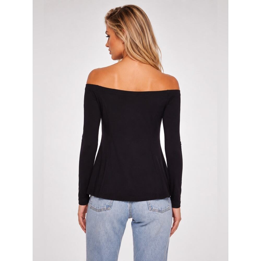 Susana Monaco Black Off Shoulder Peplum Top Long Sleeve NWT Size XS Made in USA - Picture 3 of 7